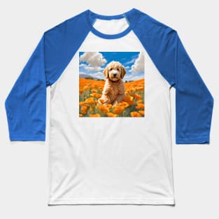 California Poppy Goldendoodle Puppy Baseball T-Shirt